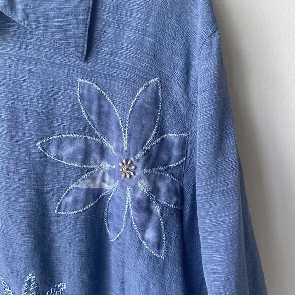 Alfred Dunner Women 100% Silk Shirt Plus‎ Size 20W Floral Office Beaded Blue - Picture 7 of 12